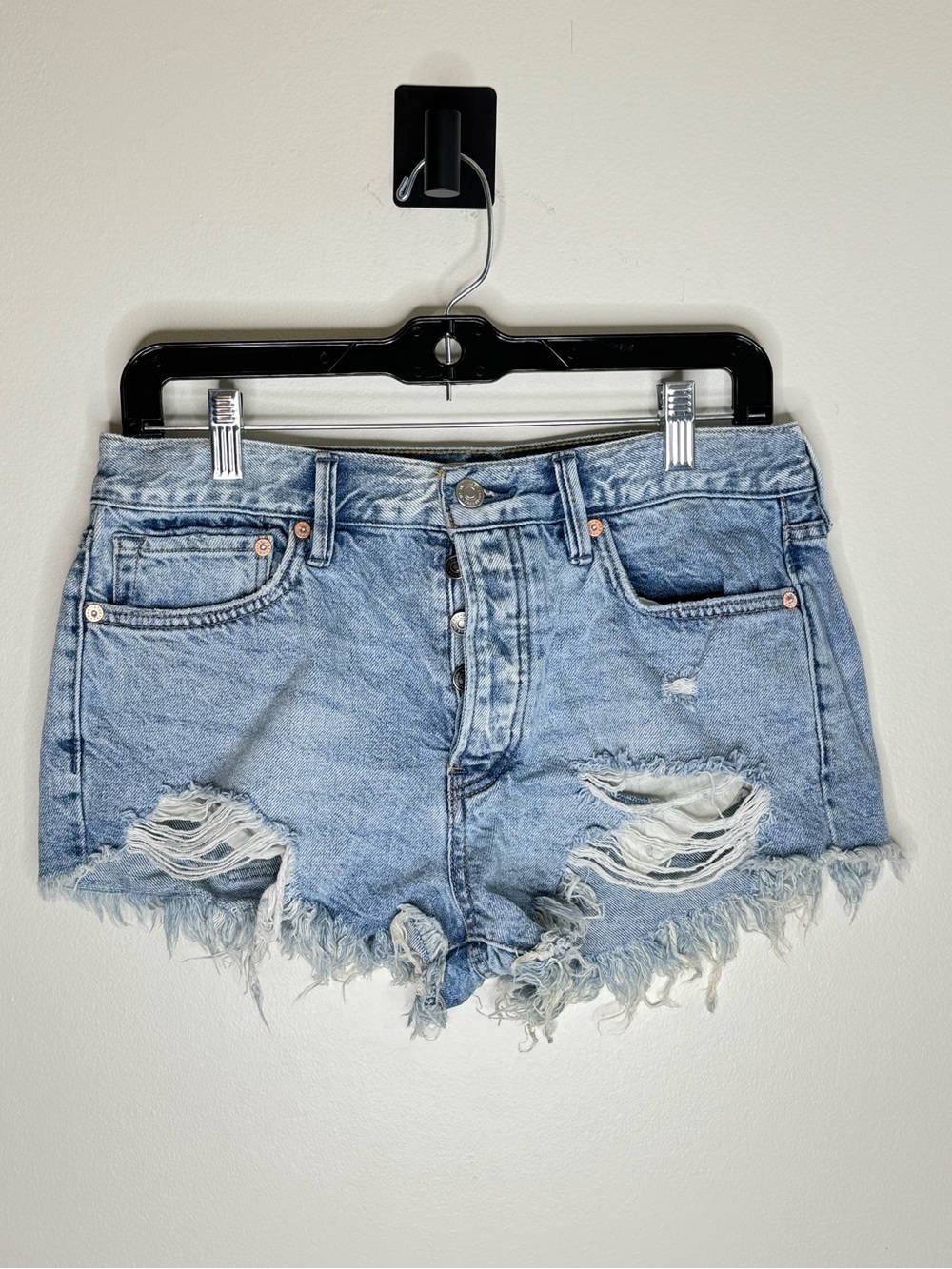 Free People Light Blue Distressed Denim Shorts - Women's Casual Cutoff